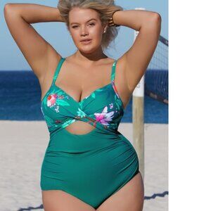 Cupshe Women's 3X Once Piece Bathingsuit Green and Floral Print.  NWOT